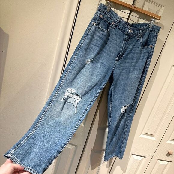 GAP Rigid Cotton Mom Jeans Cropped Ankle Distressed Vintage Wash Ripped Knees 14 - Picture 9 of 12